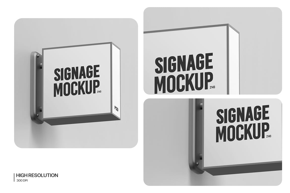 Wall Mounted Signboard Mockup Set