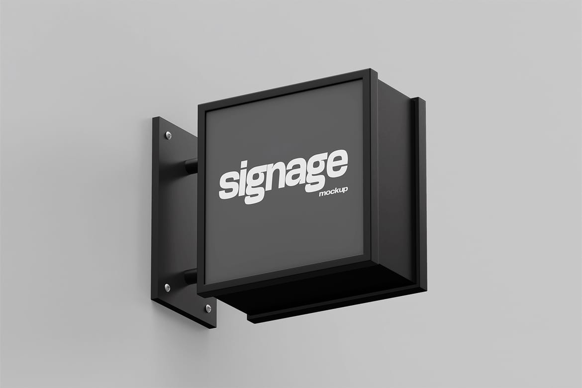 Wall Mounted Signboard Mockup Set