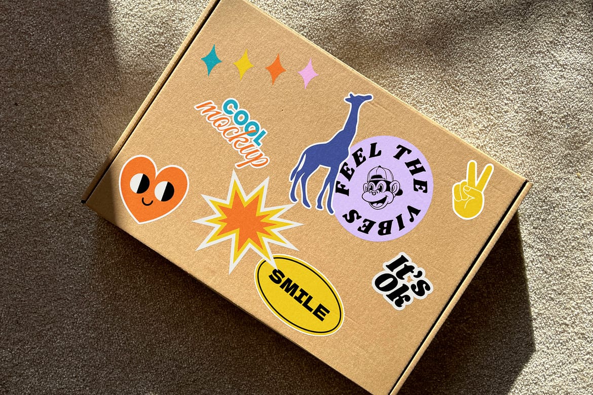 Stickers on Boxes Mockups