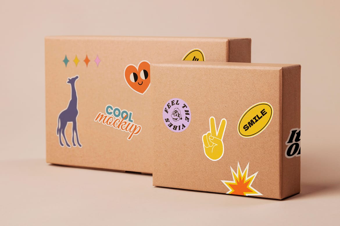 Stickers on Boxes Mockups