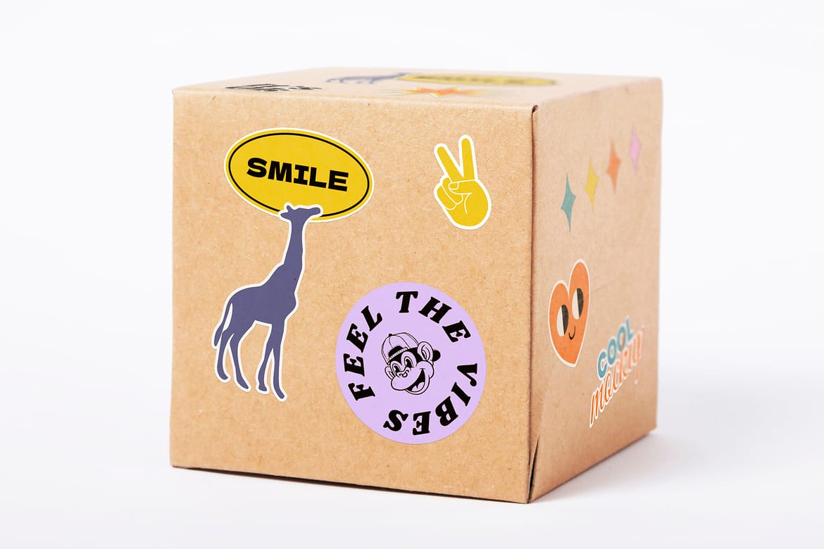 Stickers on Boxes Mockups