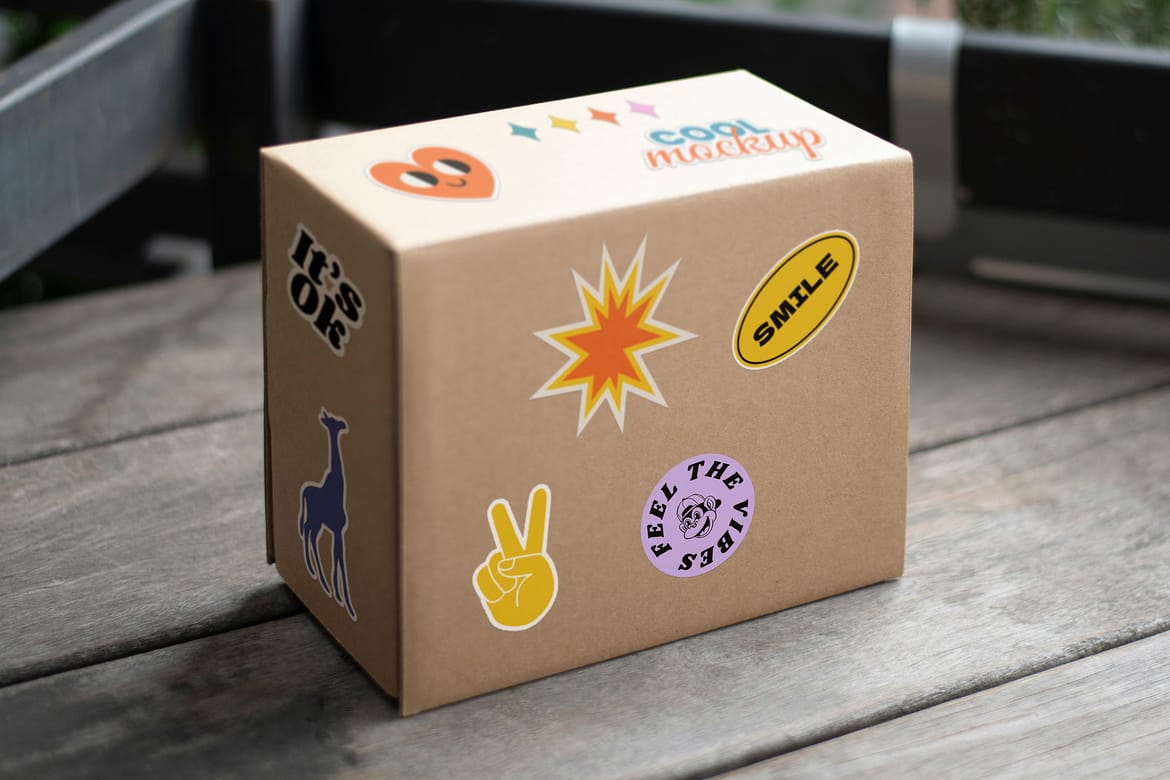 Stickers on Boxes Mockups