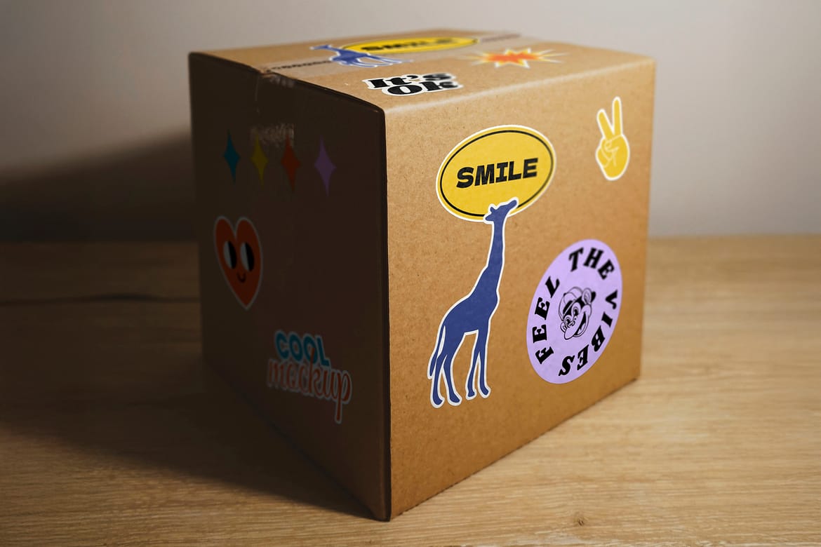 Stickers on Boxes Mockups