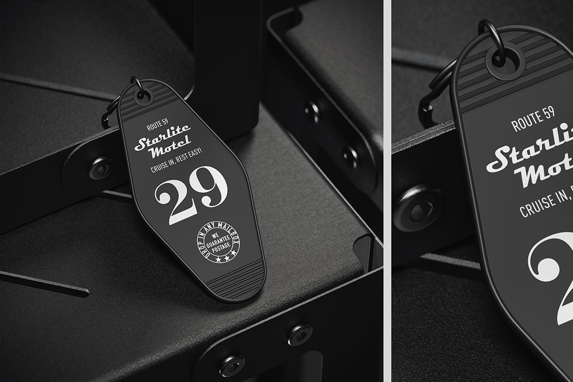 Hotel Keychain on a Metal Chair Mockup