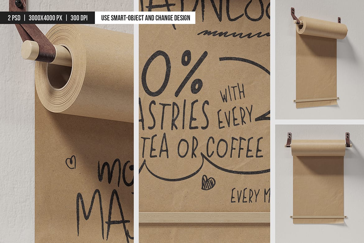 Wall Mounted Kraft Paper Roll Holder Mockup