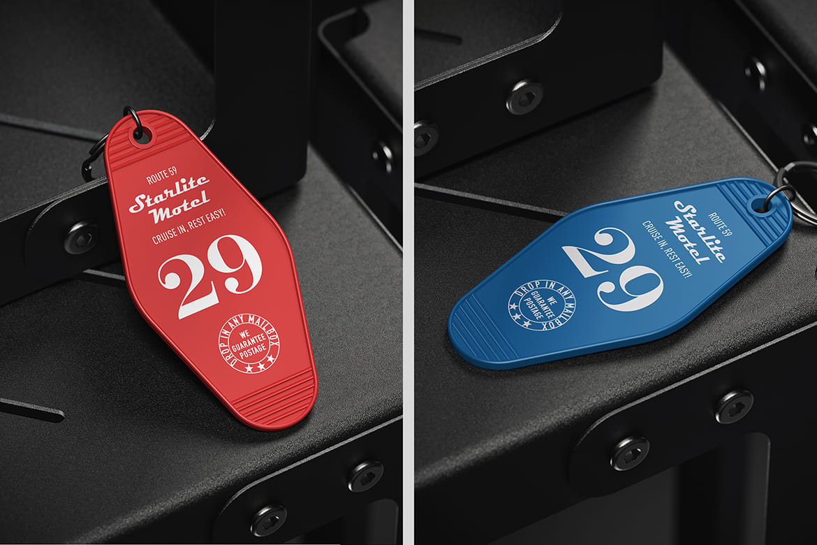 Hotel Keychain on a Metal Chair Mockup