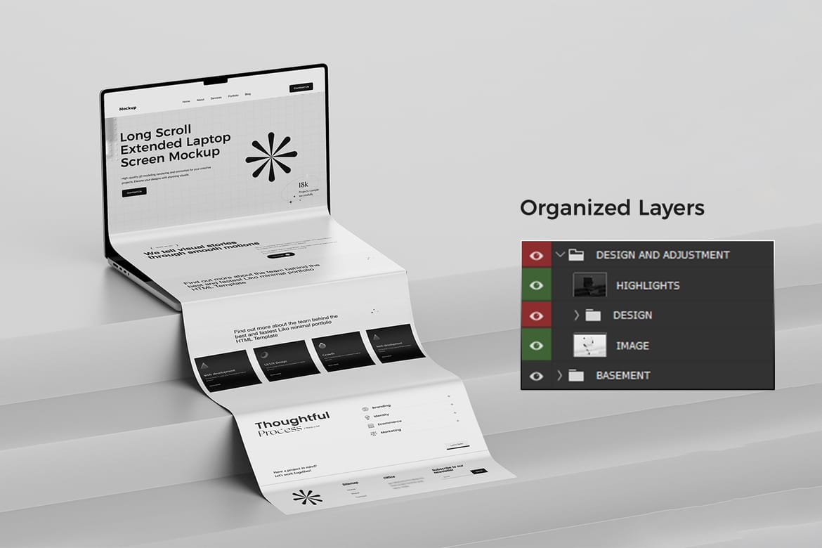 Laptop Long Scroll Screen Mockup