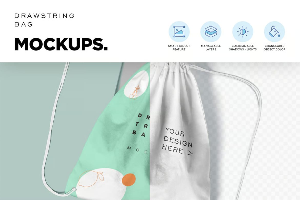 4 Drawstring Bag Mockups