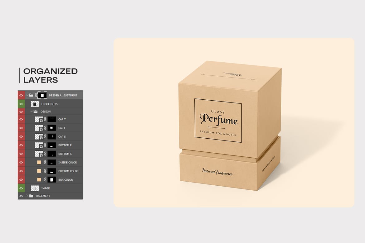 Kraft Box with Perfume Mockup