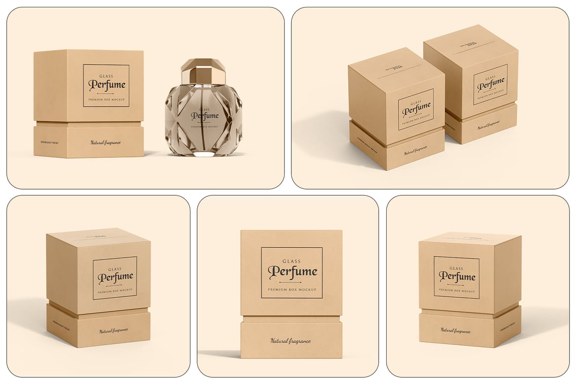 Kraft Box with Perfume Mockup