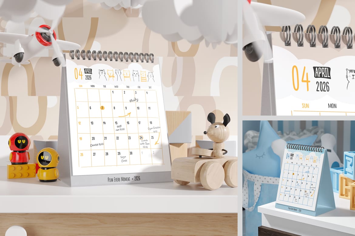 Spiral Desk Calendar Planner Mockup