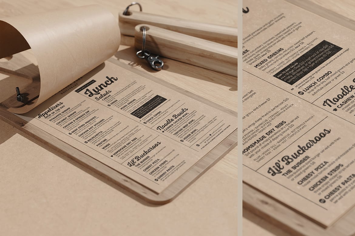 Kraft Paper Menu on Cutting Board Mockup
