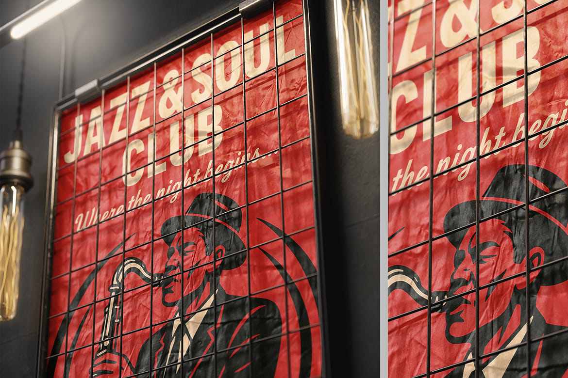 Vintage Wall Poster in Caged Frame Mockup