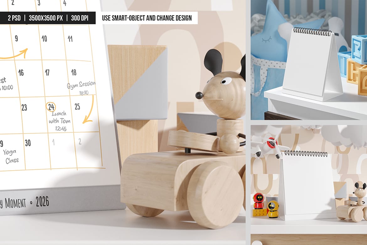 Spiral Desk Calendar Planner Mockup