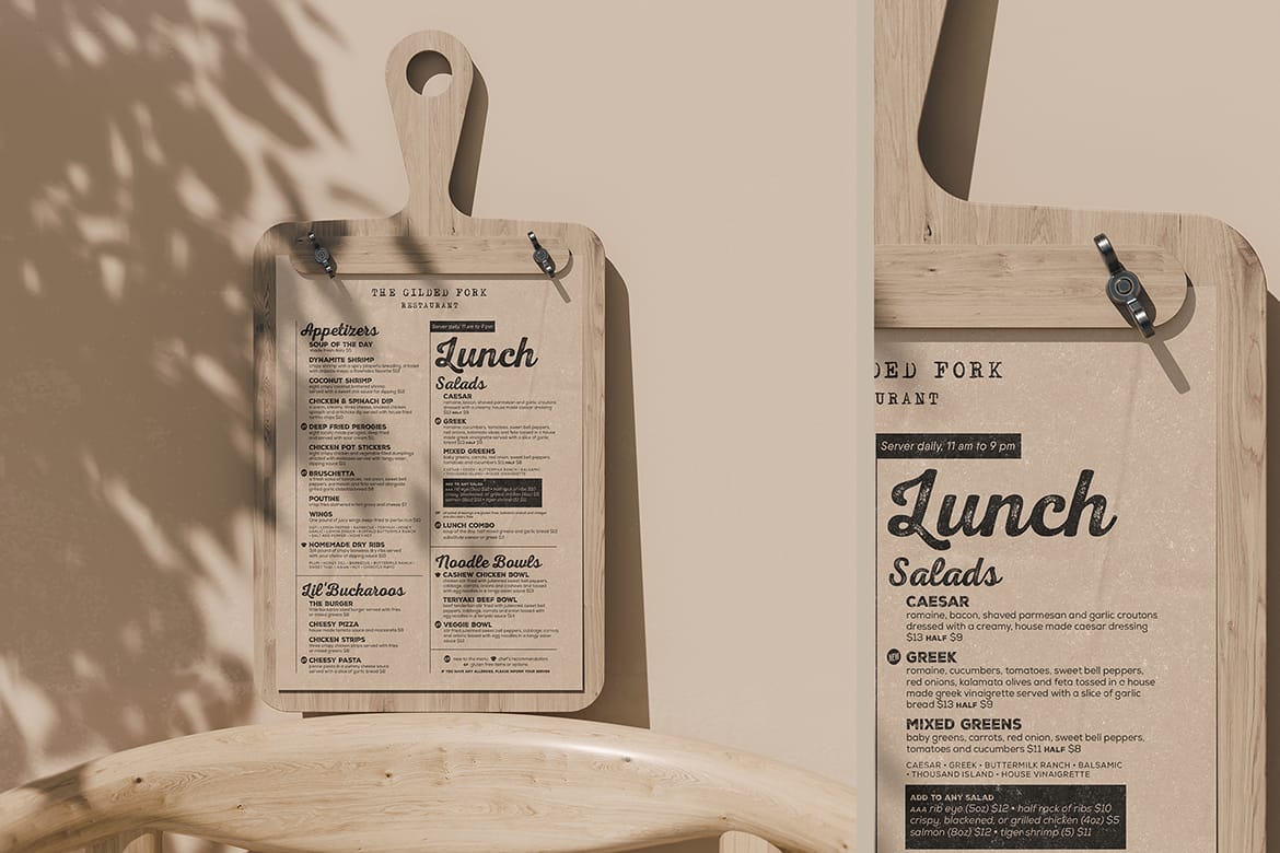 Kraft Paper Menu on Cutting Board Mockup