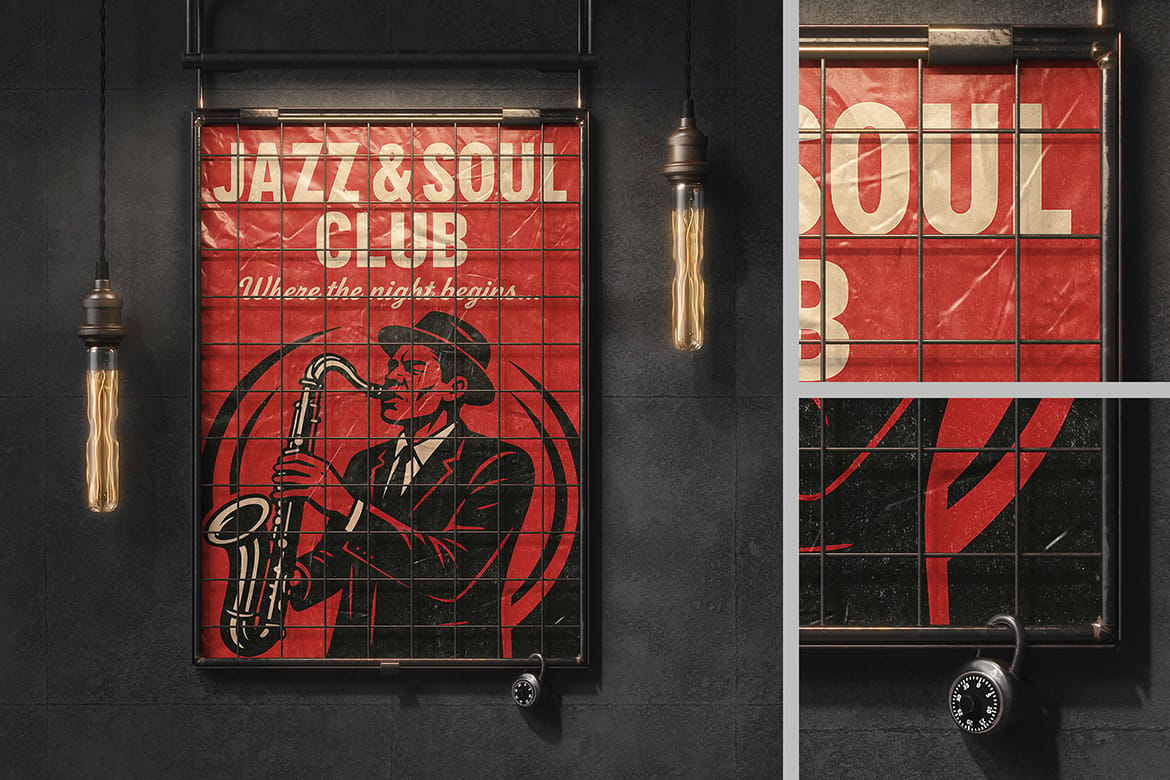 Vintage Wall Poster in Caged Frame Mockup