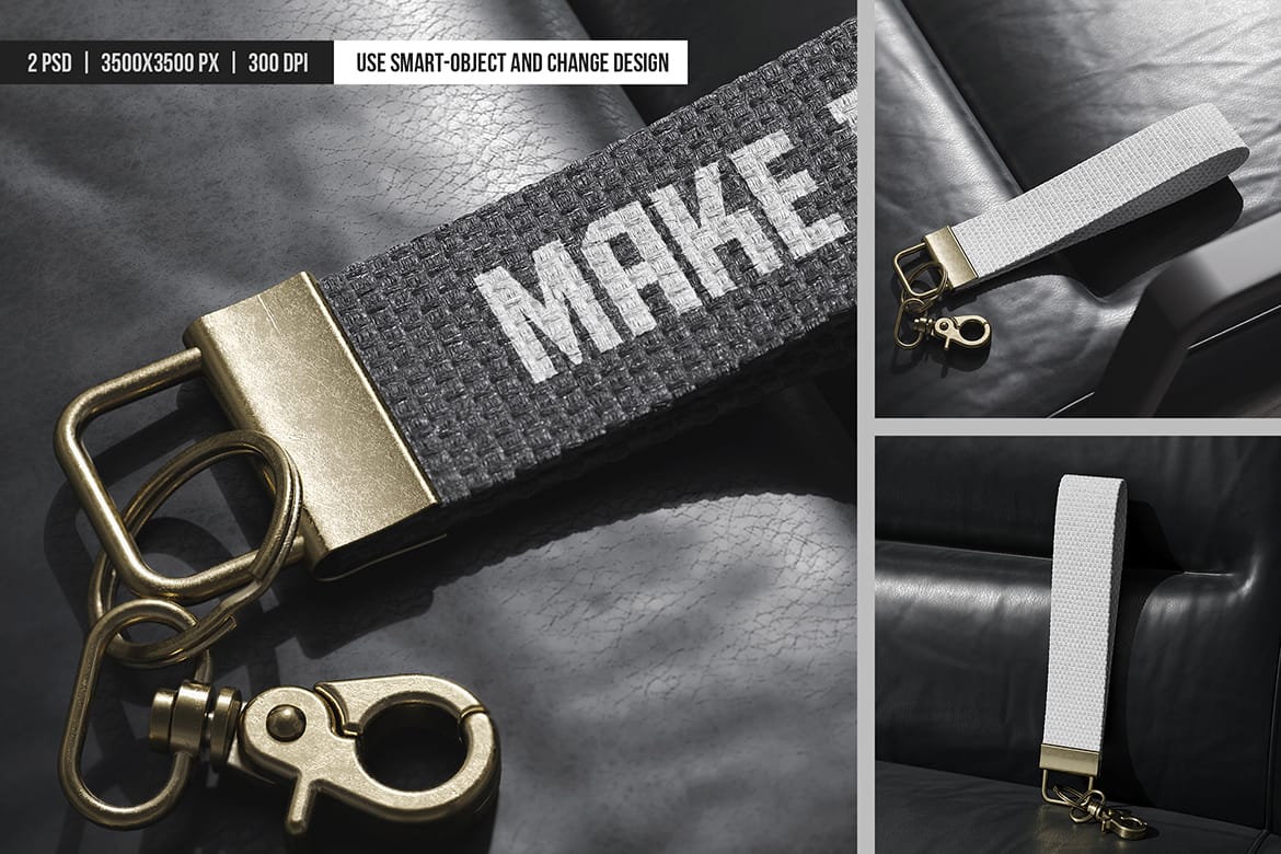 Cotton Wristlet Strap Keychain Mockup