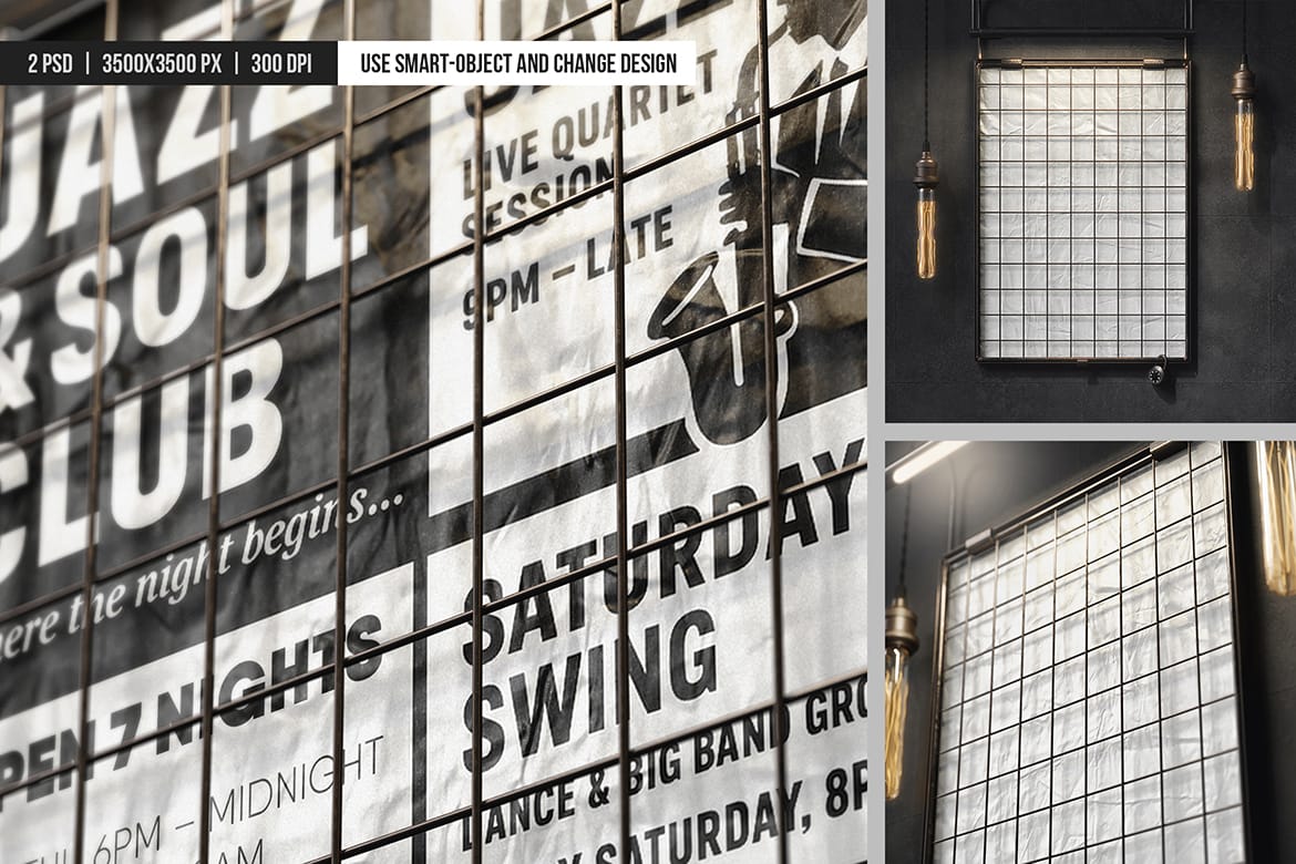 Vintage Wall Poster in Caged Frame Mockup