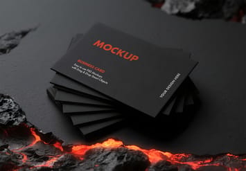 Dramatic Fanned Business Card Mockup in Lava Crevice