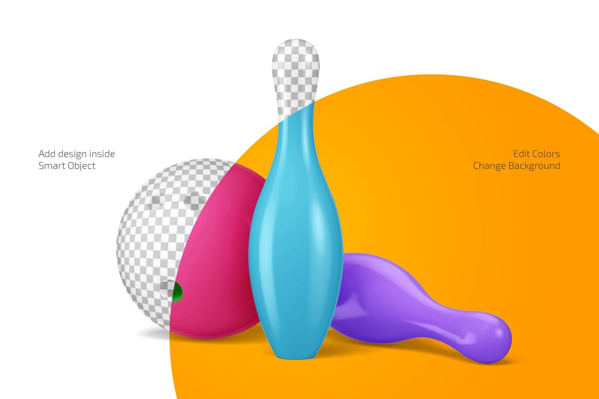 Bowling Ball with Bowling Pins Mockup Set