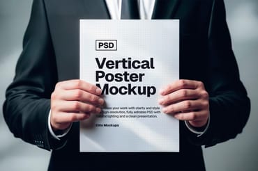 Vertical Poster Mockup PSD – Business Hand-Held Presentation