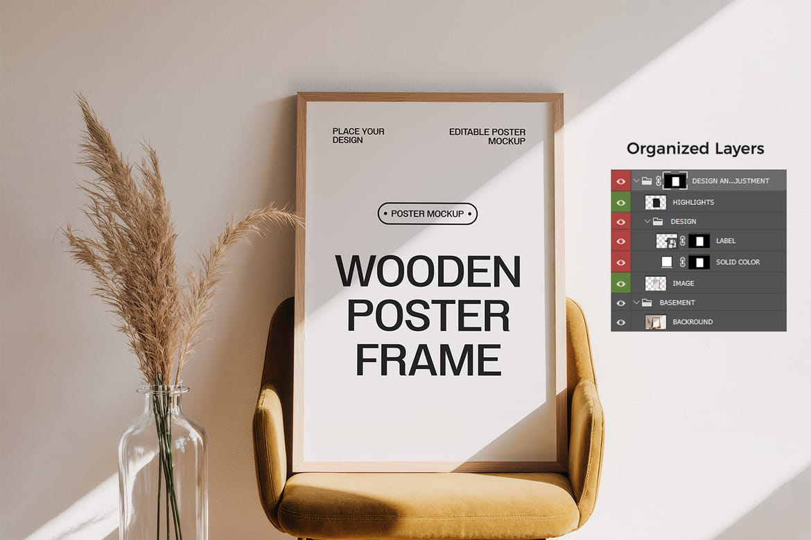 Wooden Poster Frame Mockup