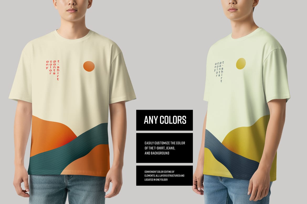 5 Oversized T-Shirt mockups on Asian Man. Vol.01. Generated AI  