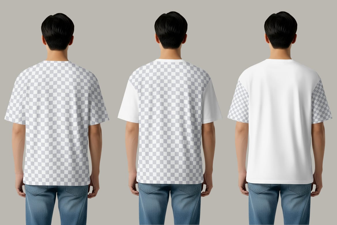 5 Oversized T-Shirt mockups on Asian Man. Vol.01. Generated AI  