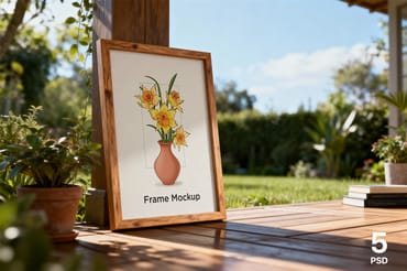 Realistic Wooden Poster Frame Mockup