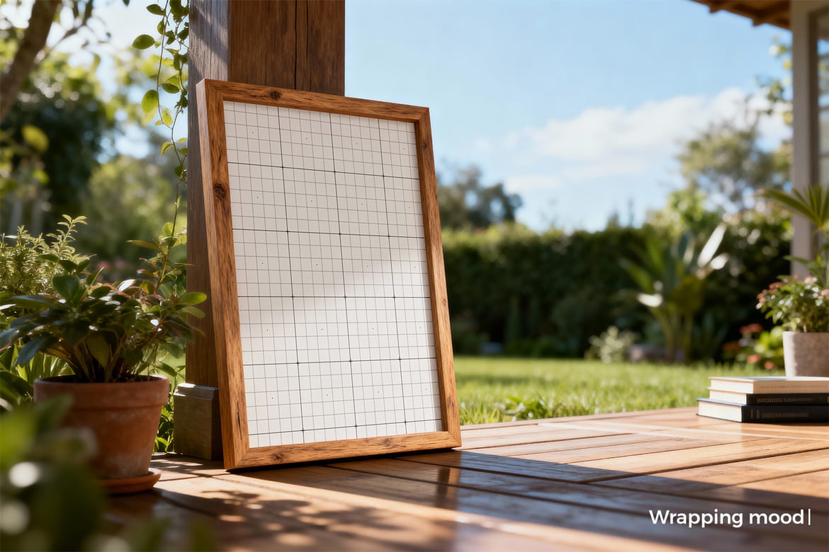 Realistic Wooden Poster Frame Mockup