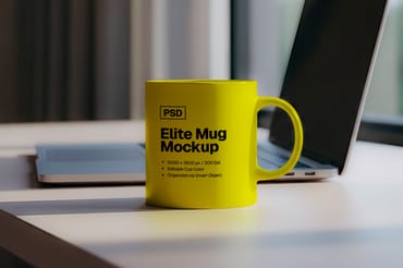 Elite Mug Mockup — Realistic Desk Scene PSD
