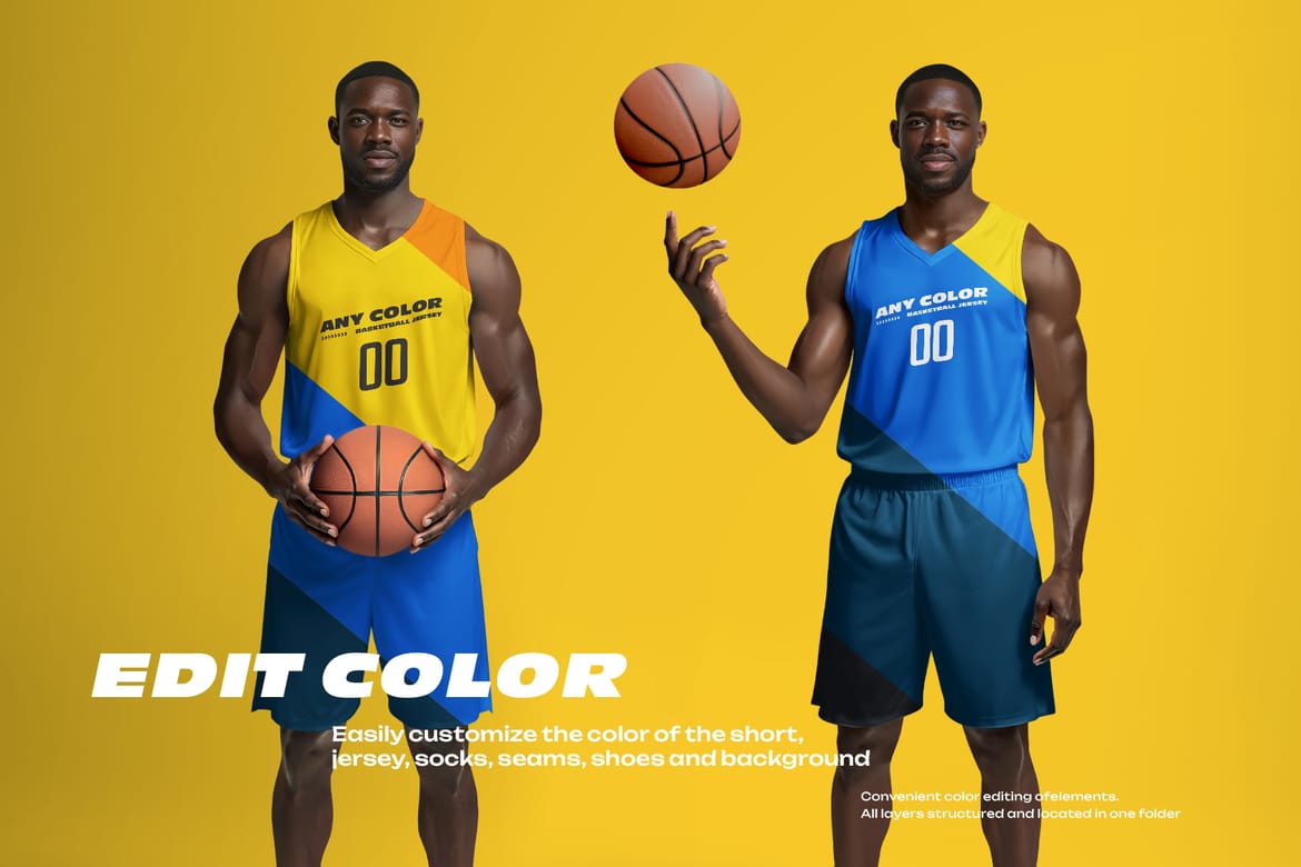  6 Basketball Jersey Mockups on a Dark-Skinned Model. Generated AI