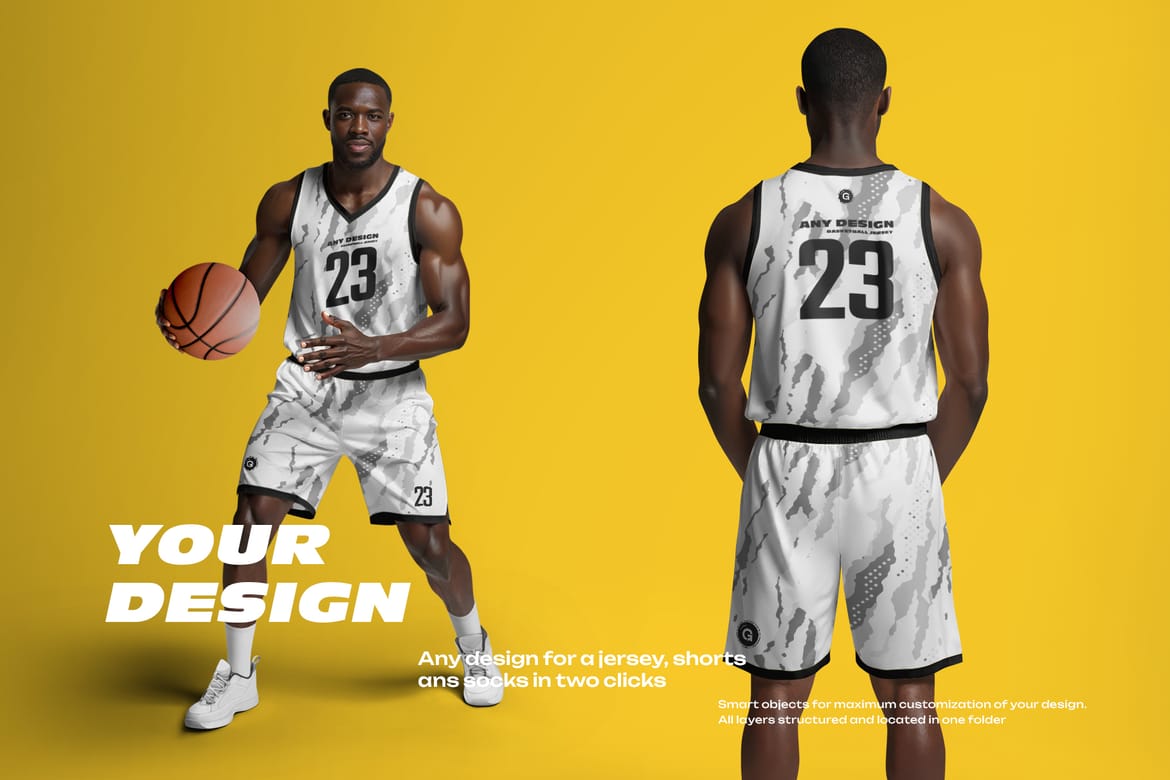  6 Basketball Jersey Mockups on a Dark-Skinned Model. Generated AI