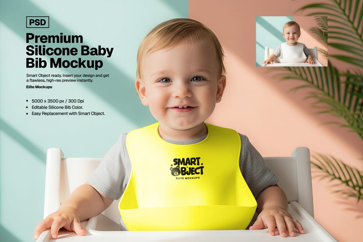 Premium Silicone Baby Bib Mockup Bundle – 5 Photorealistic PSDs