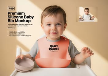 Premium Silicone Baby Bib Mockup Bundle – 5 Photorealistic PSDs