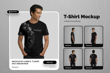  5 T-Shirt Mockups on Indian Man. Vol.01. Generated AI