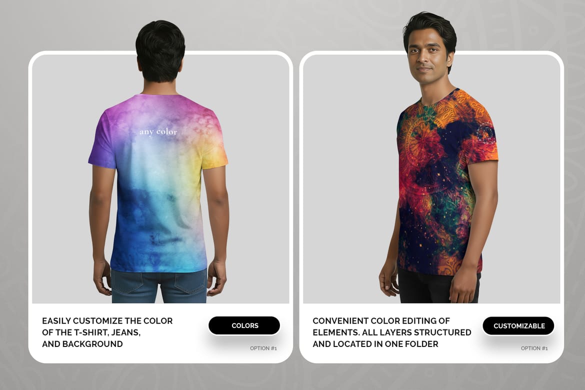  5 T-Shirt Mockups on Indian Man. Vol.01. Generated AI