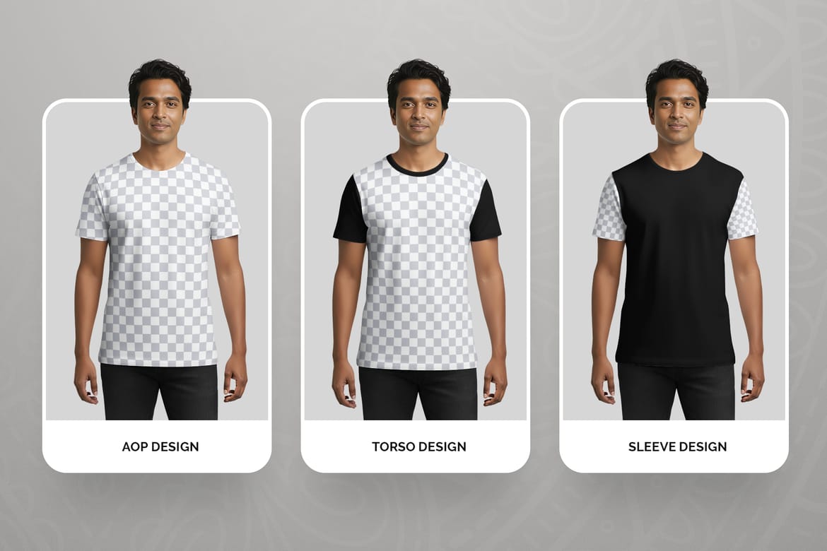 5 T-Shirt Mockups on Indian Man. Vol.01. Generated AI