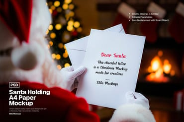 Ultra-Realistic Santa Claus A4 Paper Mockup – Editorial Christmas PSD