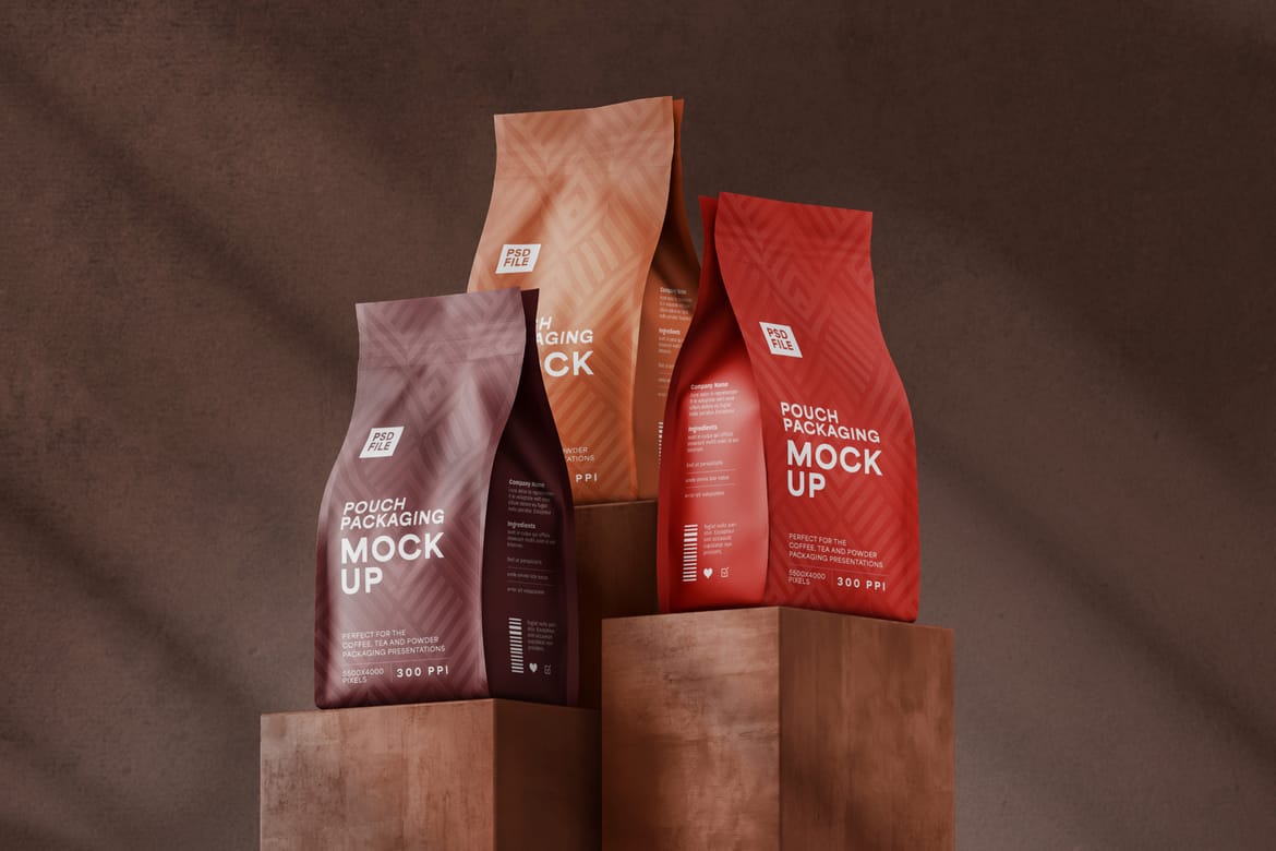 Matte Flat Bottom Pouch Packaging Mockup Set