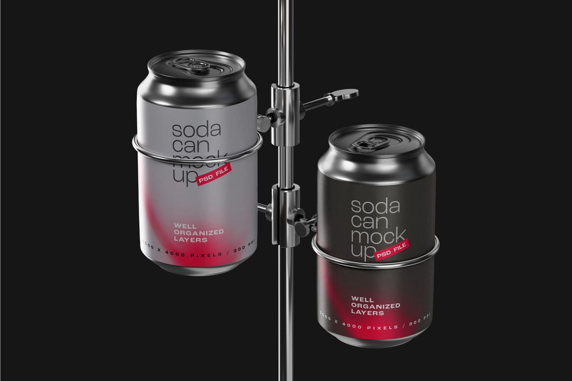 Soda Can Hanging Mockup Set 