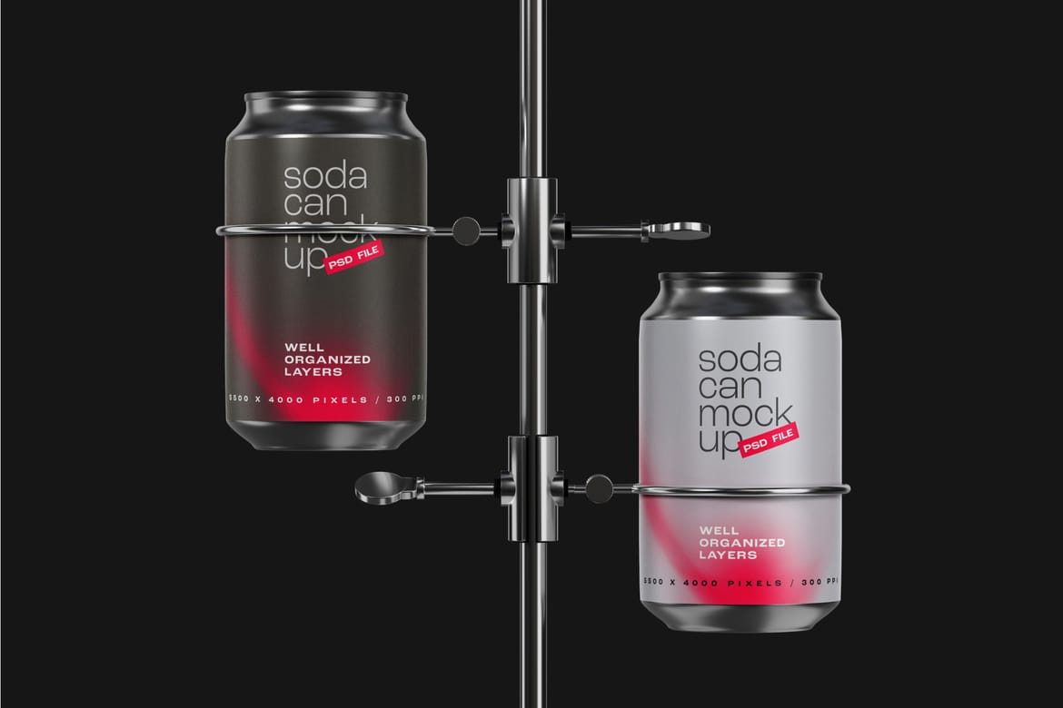 Soda Can Hanging Mockup Set 