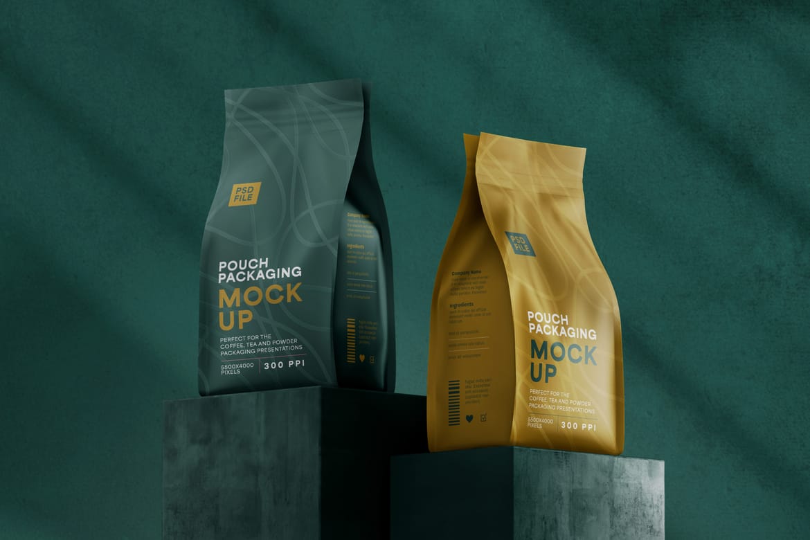 Matte Flat Bottom Pouch Packaging Mockup Set