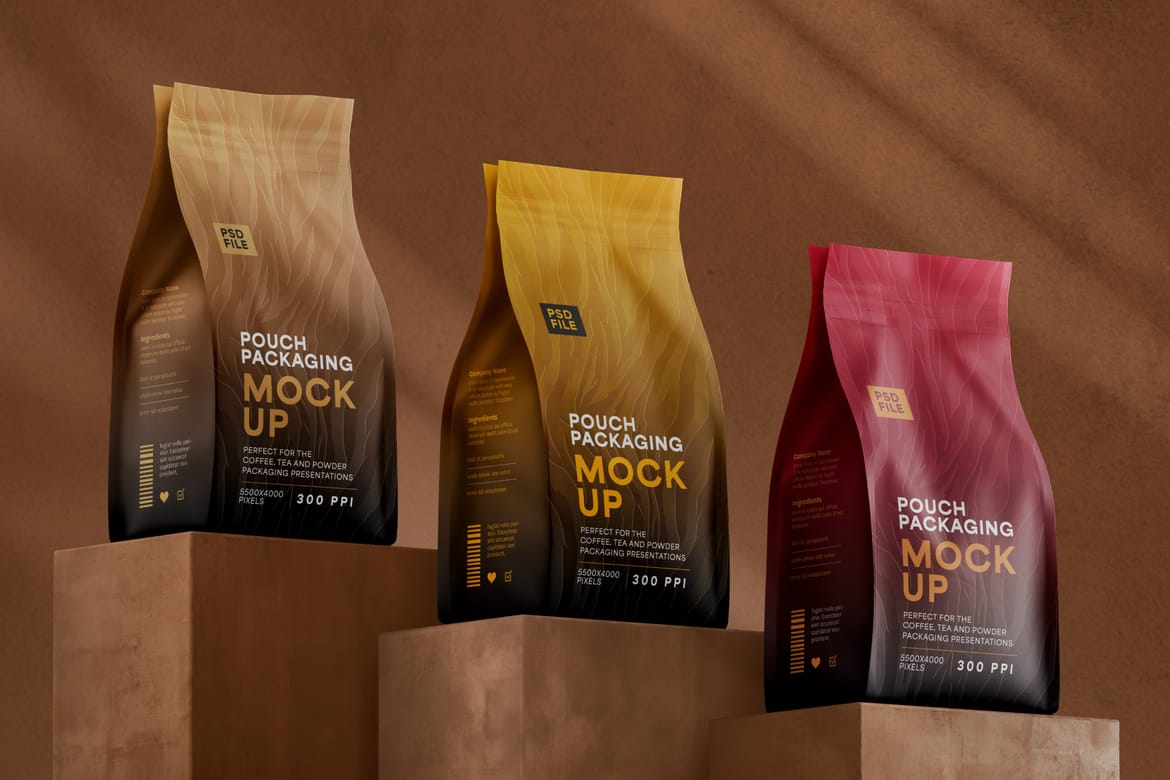 Matte Flat Bottom Pouch Packaging Mockup Set