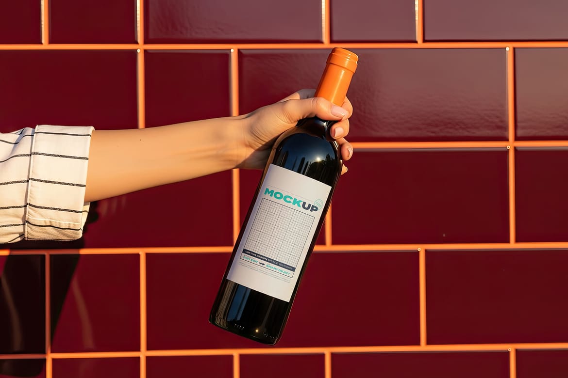 Hand Holding Wine Label Sunset Mockups