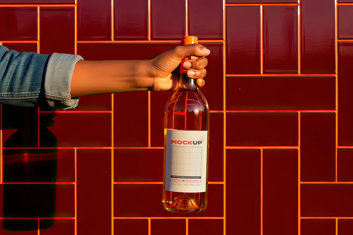 Hand Holding Wine Label Sunset Mockups