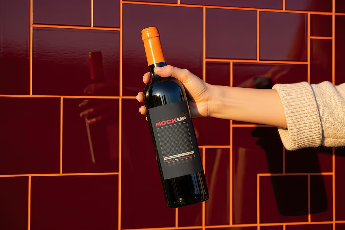 Hand Holding Wine Label Sunset Mockups