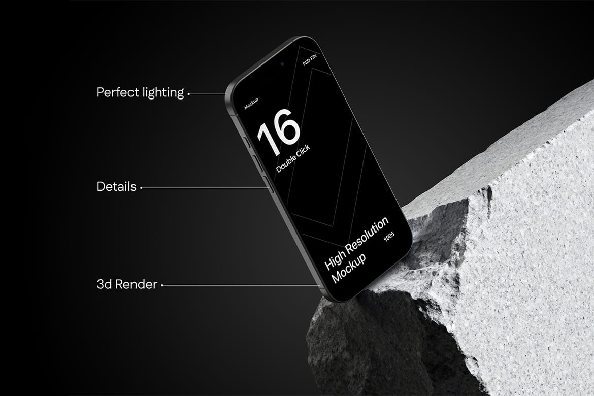 iPhone 16 Pro Max Mockup on Rock