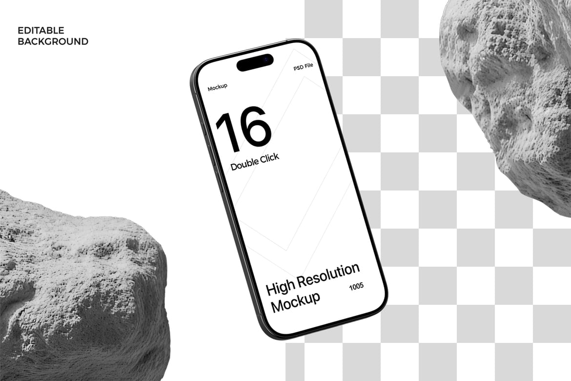 iPhone 16 Pro Max Mockup on Rock