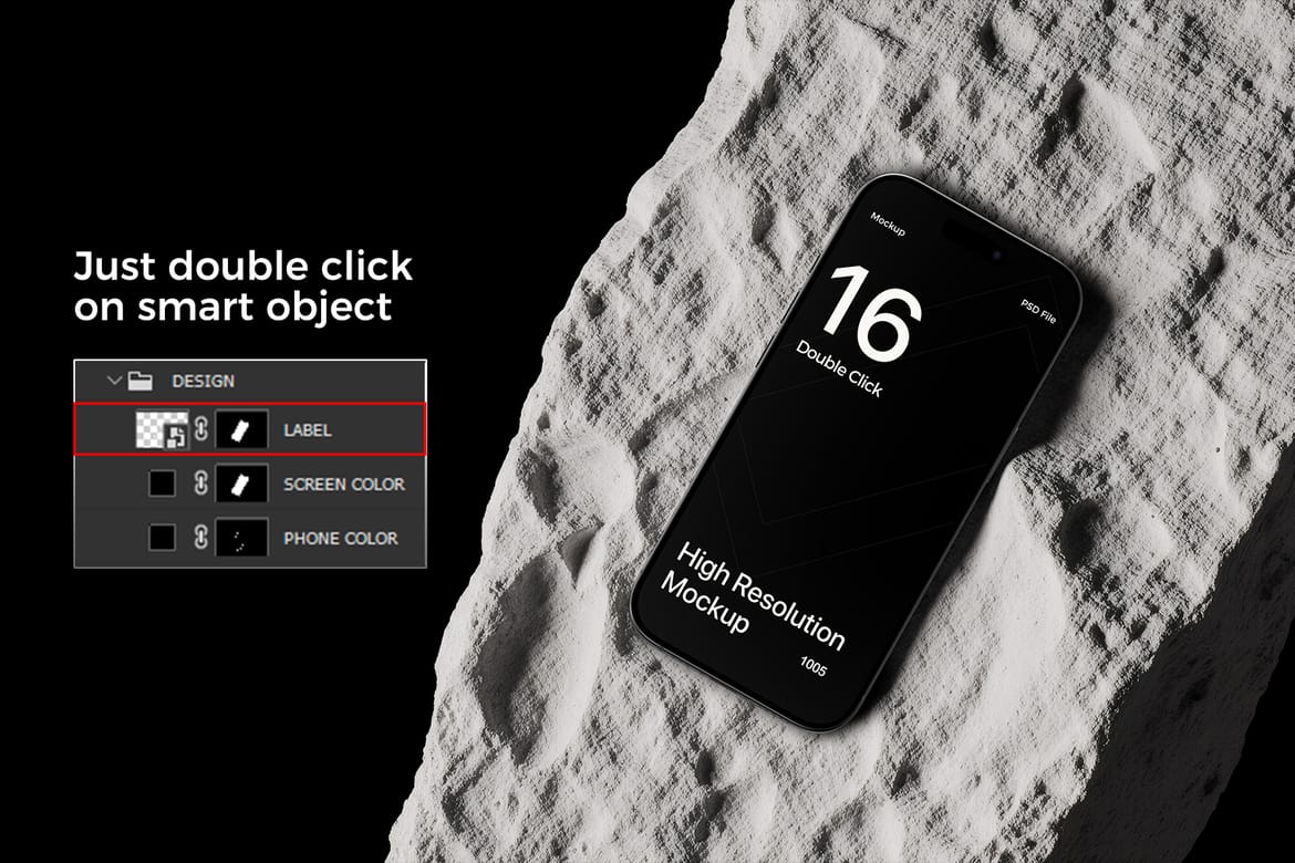 iPhone 16 Pro Max Mockup on Rock